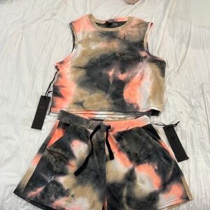 NWT Noli Tie-Dye Tank and Shorts Set - Black, Pink, Tan